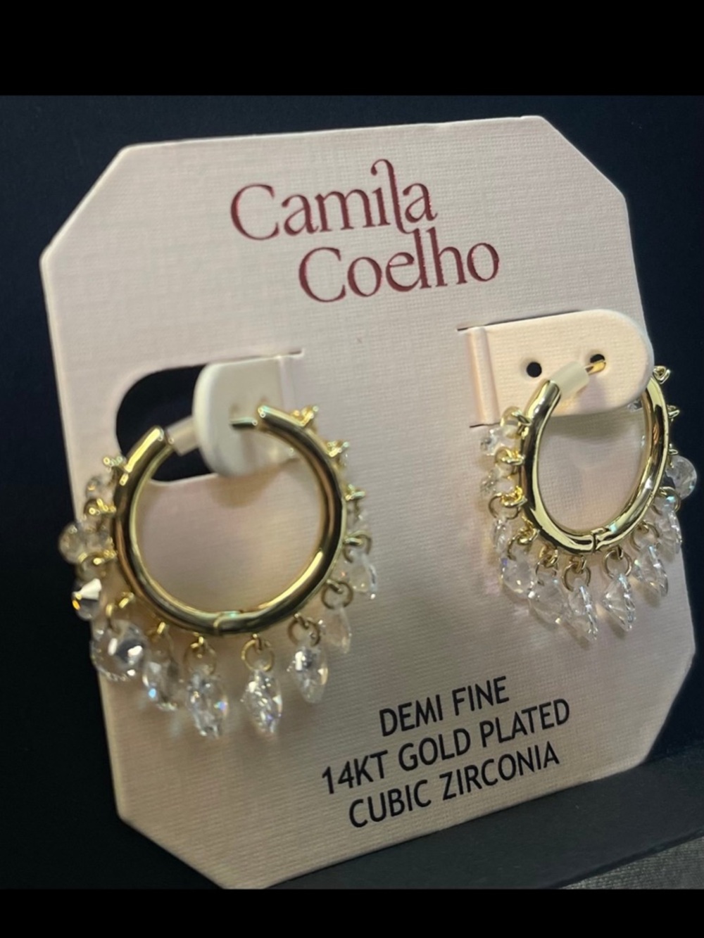 NEW Camila Coelho 14KT Gold Plated CZ Shimmer Charms Hoop Earrings - Picture 4 of 13